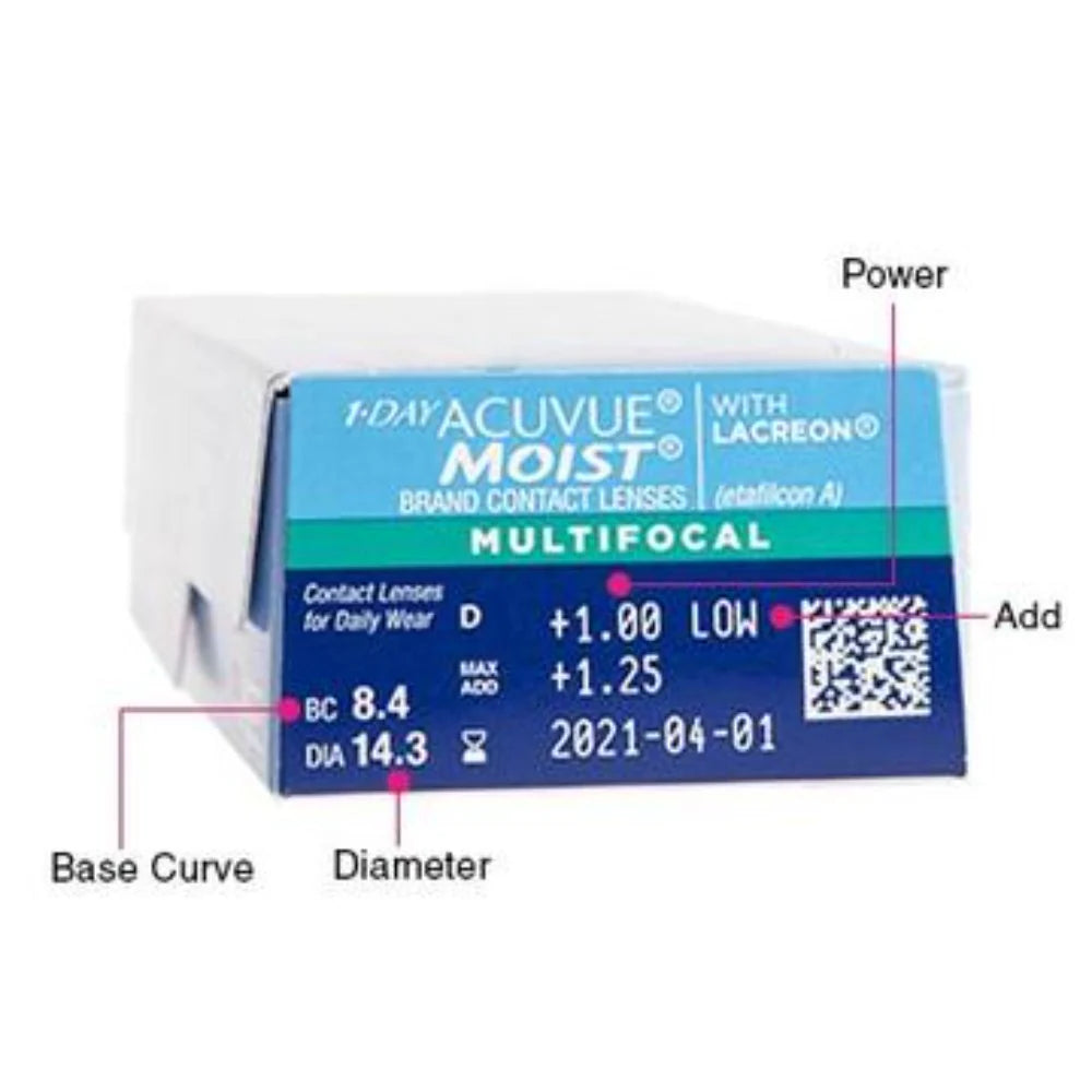 ACUVUE Moist 1 Day Multifocal [漸進] ｜日拋多焦點老花漸進透明隱形眼鏡｜每盒30片