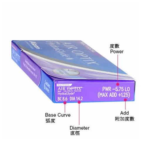 [漸進] Alcon Air Optix plus HydraGlyde for Multifocal｜[月拋] 透明矽水凝膠隱形眼鏡｜每盒3片