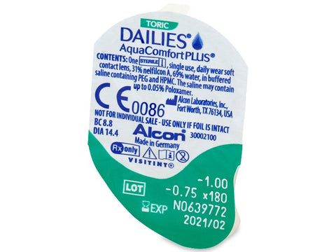 [散光] Alcon Dailies AquaComfort Plus Toric｜[日拋]透明隱形眼鏡｜每盒30片